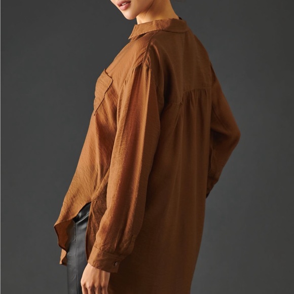 Anthropologie PILCRO brown tunic shirt/dressy button down sz XS NWT - Picture 4 of 10